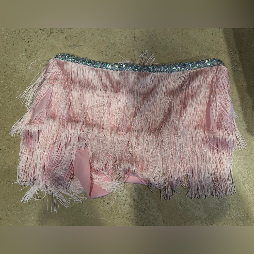Amazon Pink Fringe Mini Skirt with Blue Sequin Waistband